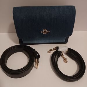 Coach Hayden Foldover Belt Bag / Crossbody Denim And Blue Leather (Nwot)